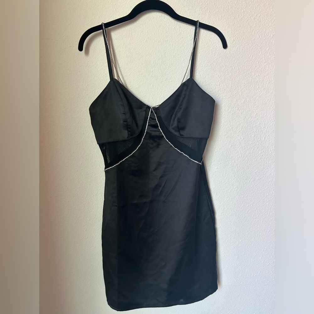 Fashion Nova Silk Dress with Rhinestone Straps